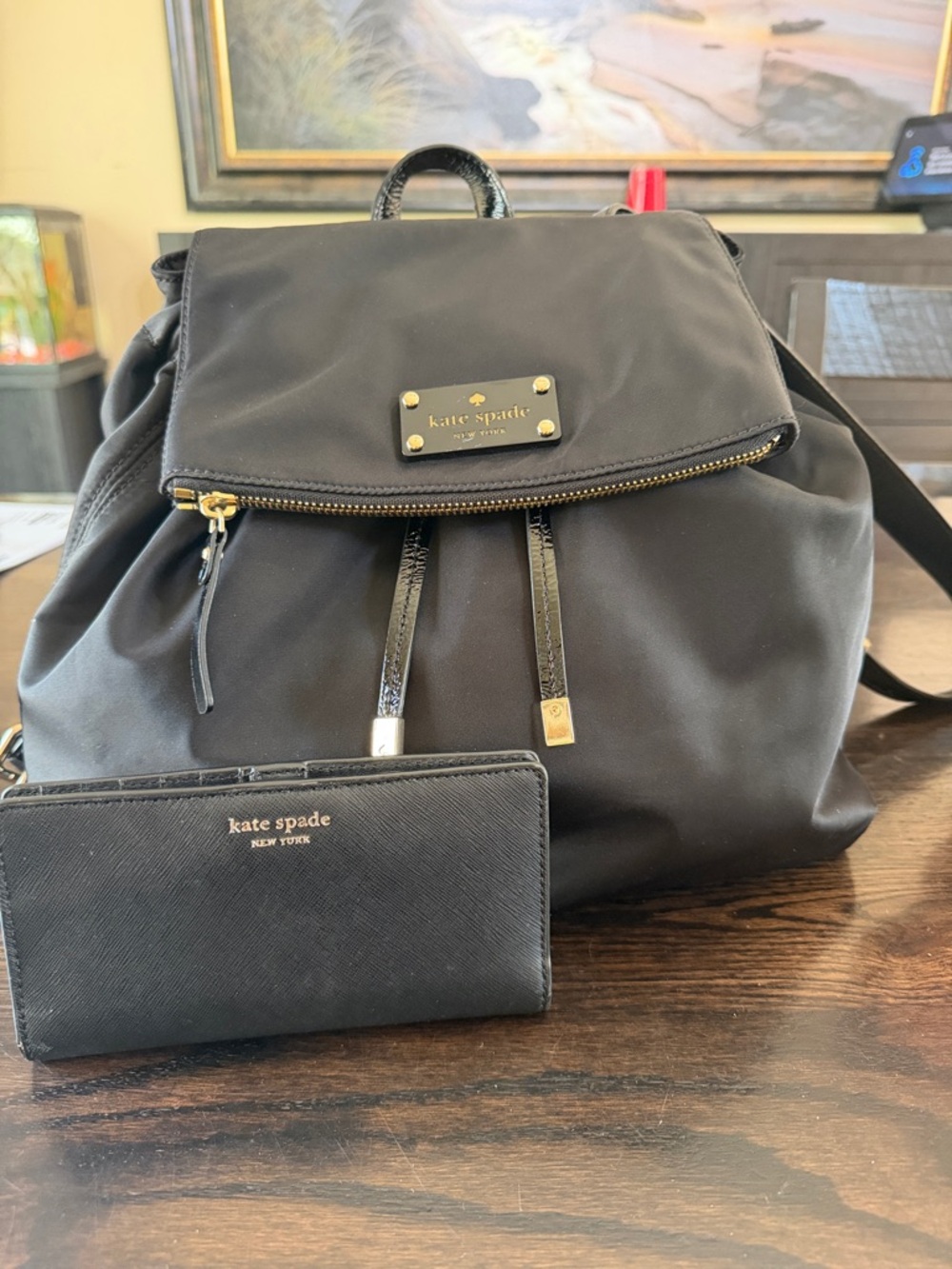 kate spade Black Nylon Backpack with Matching Wallet